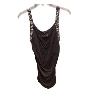 INC  Black Embellished Rhinestones Sleeveless Blouse Top Medium Ruched Glam Date